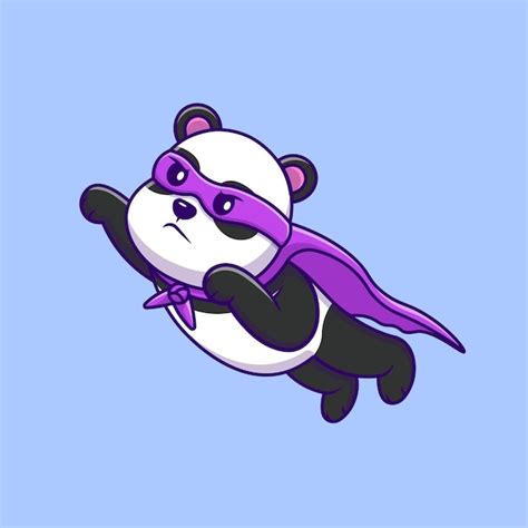 Mignon Panda Super Héros Volant Dessin Animé Icônes Vectorielles