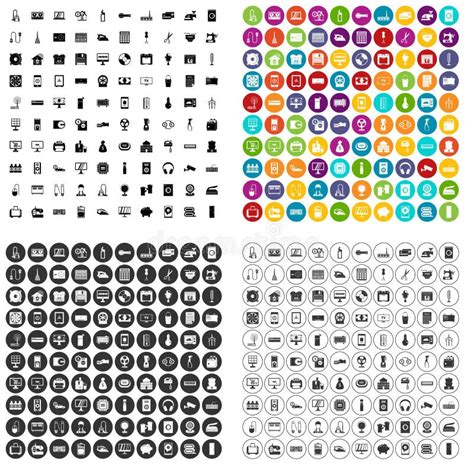 100 Vector Fijado De Los Dispositivos Iconos Variable Ilustración del