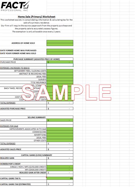 Sale Of Primary Residence Calculator Fact Professional