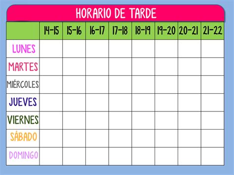 Plantilla Horario De Tarde Para Organizar Las Tareas De Nuestros Hijos