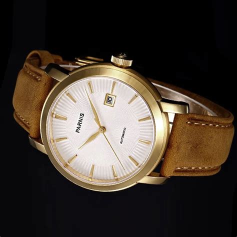 Fashion Parnis 41mm Gold Case Mechanical Automatic Men S Watch Calendar