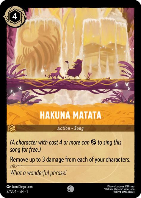 Hakuna Matata Disney Lorcana Card Details Review Lorcana