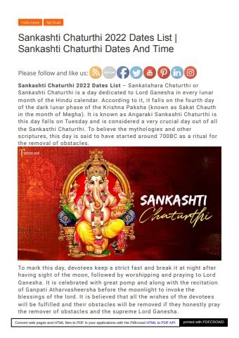 Sankashti Chaturthi 2022 Dates List