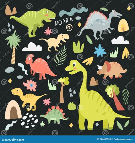 Conjunto De Dinossauros Carnívoros E Herbívoros Bonitos Ilustração Do Vetor Ilustração De