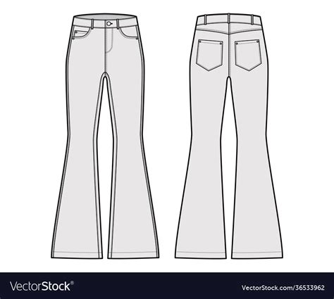 Jeans Flared Bottom Denim Pants Technical Fashion Vector Image