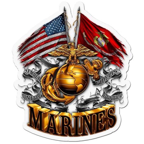 Double Flag Gold Globe Marine Corps Reflective Decal In 2022