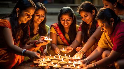 Premium AI Image | Diwali a Festive Gathering of Women Illuminating Diwali Traditions