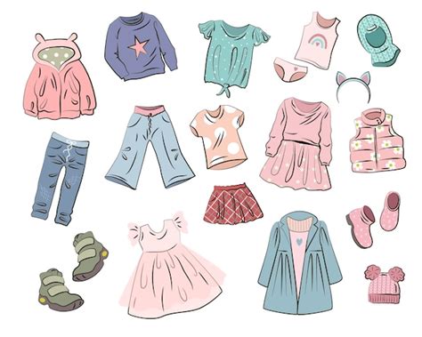 Desenhos De Roupas Infantis - Conjunto de roupas infantis desenho isolado em um fundo branco ...
