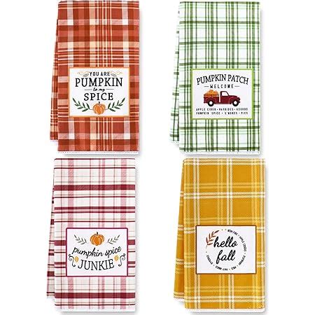 Amazon Anydesign Fall Plaid Kitchen Dish Towel X Pumpkin