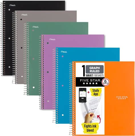 Amazon Five Star Spiral Notebooks Study App 6 Pack 1 Subject