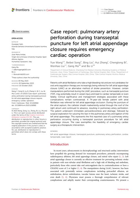 Pdf Case Report Pulmonary Artery Perforation During Transseptal