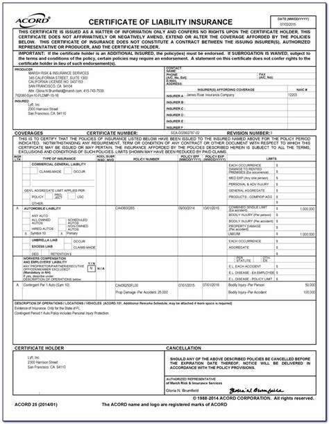 Awesome Acord Insurance Certificate Template Sparklingstemware