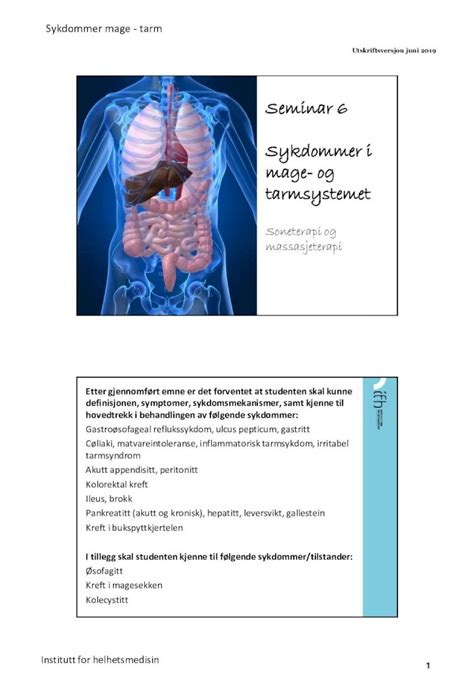 PDF Sykdommer i mage og tarmsystemet 2019 6 20 Magesår ulcus