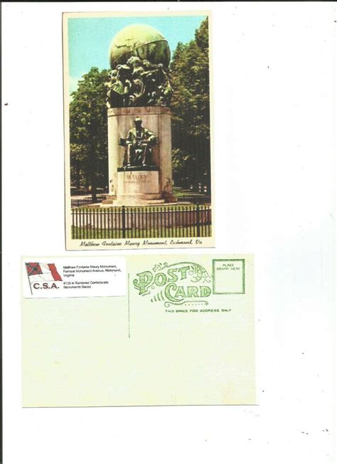 Confederate Matthew Fontaine Maury Monument Richmond Va Postcard 3901086286