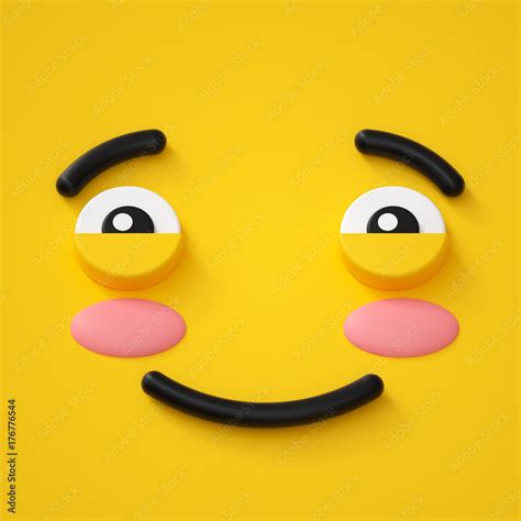 3d Render Abstract Emotional Face Icon Shy Character Illustration Cute Cartoon Monster Emoji