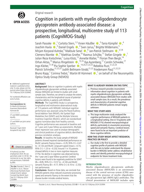 Pdf Cognition In Patients With Myelin Oligodendrocyte Glycoprotein