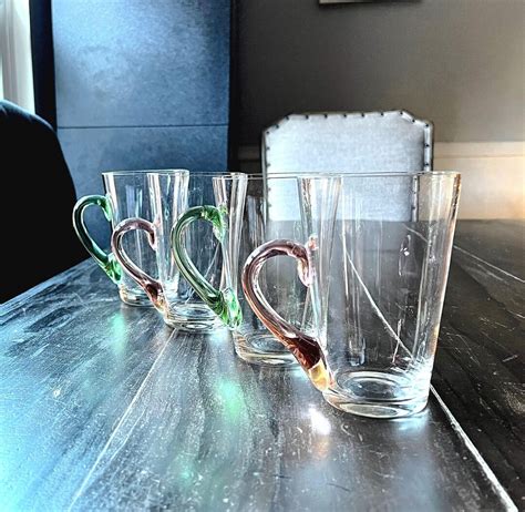 Handblown Crystal Hot Toddy Or Beer Glasses Mugs With Green Or Pink