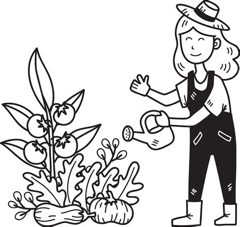 Hand Drawn Female Farmer Holding A Watering Can Illustration Png