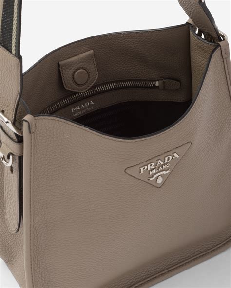 Clay Grey Leather Hobo Bag Prada