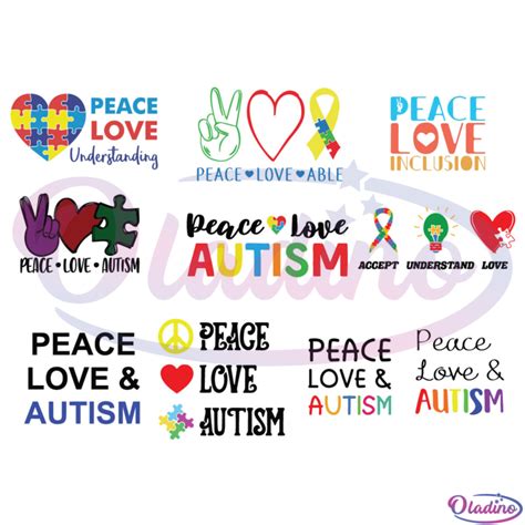 Peace Love Autism Bundle Svg File Peace Love Understanding Svg