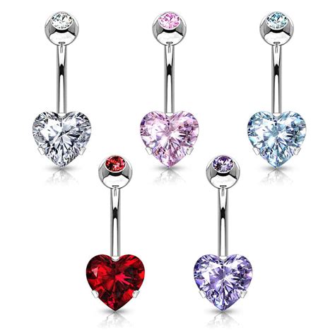 Cz Heart Prong Set Surgical Steel Belly Bar The Body Jewellery Store