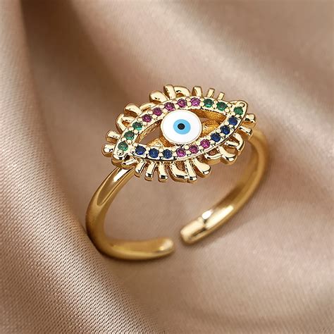 Anillos De Ojo Malvado De Cristal Azul Para Mujer Anillo De Dedo