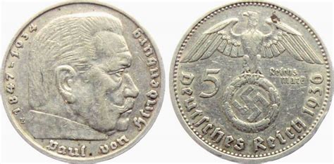 Drittes Reich 1936 E 5 Mark Hindenburg Mit Hakenkreuz Ss Vz MA Shops