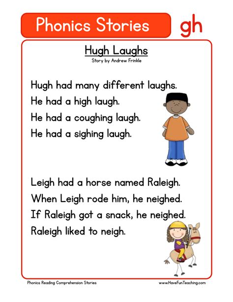 Hugh Laughs Gh Phonics Stories Reading Comprehension Worksheet By Teach