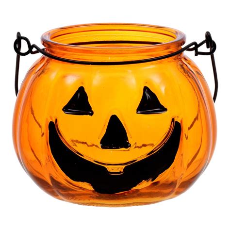 Jack O Lantern Pumpkin Glass Candle Holder Tea Light Halloween Home Decoration Ebay