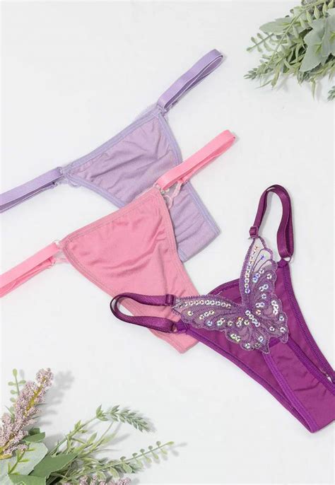 Kit Tangas Sexy Em Renda Detalhe Borboleta Be Lingerie