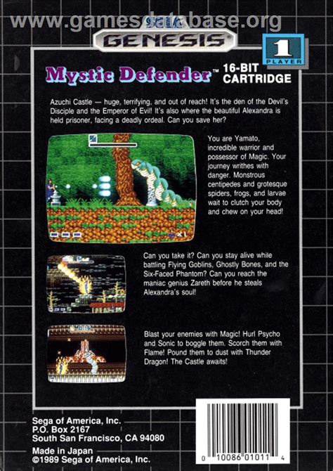 Mystic Defender Sega Genesis Artwork Box Back