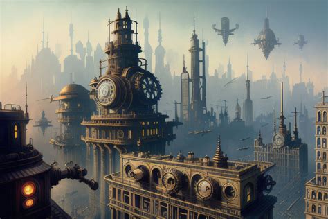 Artstation [ai] Steampunk City Skyline With Airships And Gears Victorian Architecture