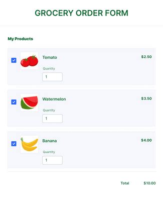 Food Store Order Form Template | Jotform