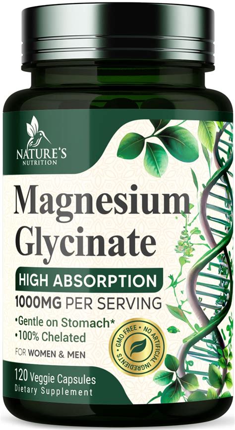 Natures Nutrition Magnesium Glycinate 1000mg Chelated Capsules For