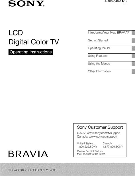 Sony Kdl Ex User Manual Lcd Television Manuals And Guides L