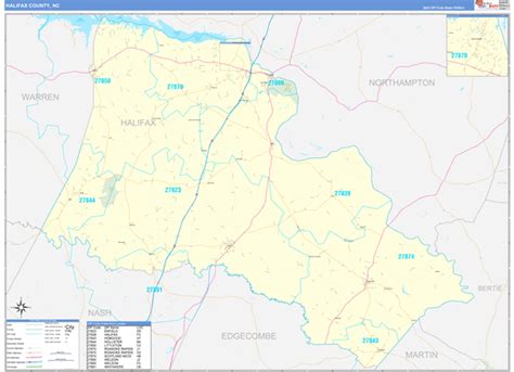 Halifax County, NC Zip Code Wall Map Basic Style by MarketMAPS - MapSales.com