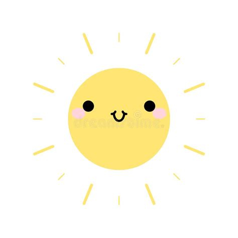 Cute Sun Icon In Kawaii Style With Smiling Face And Pink Cheeks Stock Vector Illustration Of