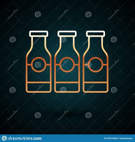 Gold Line Closed Glass Bottle With Milk Icon Isolated On Dark Blue