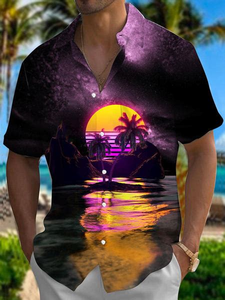 Hawaiian Coconut Tree Sunset Mens Pocket Short Sleeve Shirts Adaychic