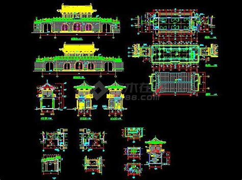 某地大型仿古山门建筑施工图（标注详细）仿古建筑土木在线