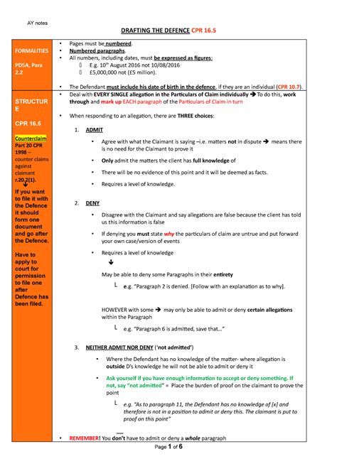 Dispute Resolution Unit 5 Defence And Interim Application Ay Notes