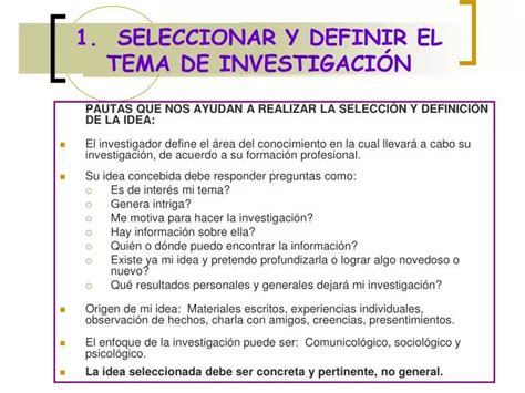 Ppt Seleccionar Y Definir El Tema De Investigaci N Powerpoint