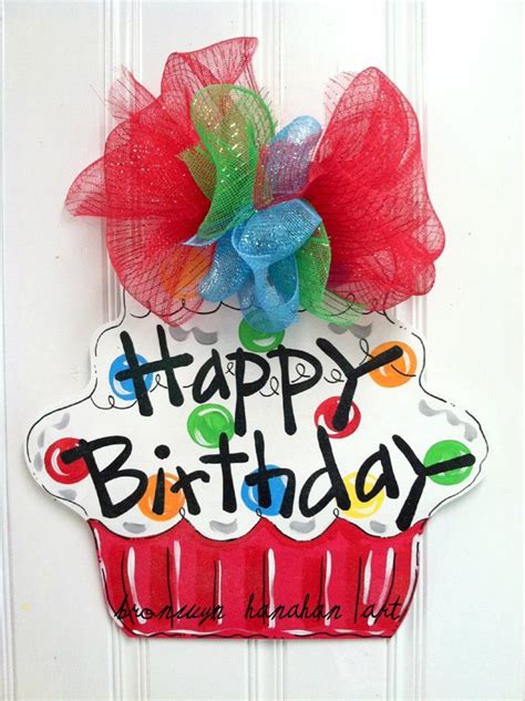 Birthday Cupcake White Door Hanger Bronwyn Hanahan Art Etsy Burlap