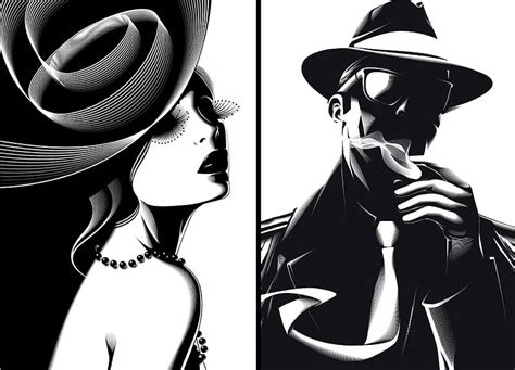 Gangster And His Moll Retro Smoking Black And White Moll Gangster