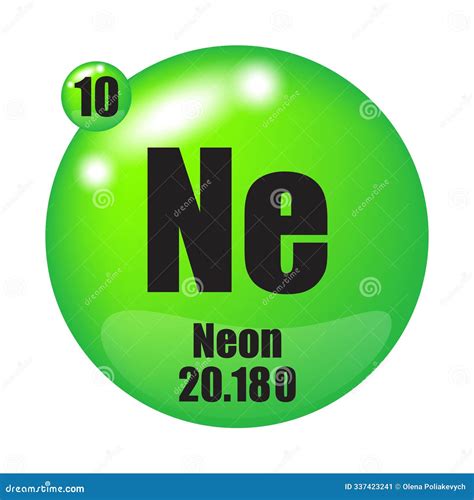 Neon Element Icon. Atomic Number 10. Atomic Mass 20.180. Green ...