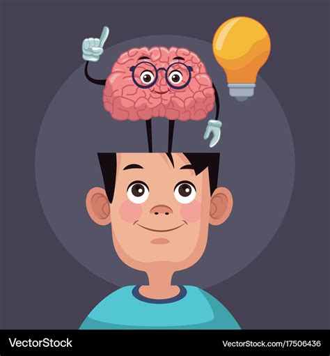 Cute brain cartoon in kid head Royalty Free Vector Image