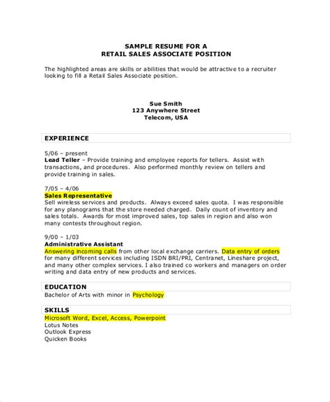 Free 8 Sample Sales Associate Resume Templates In Pdf Ms Word