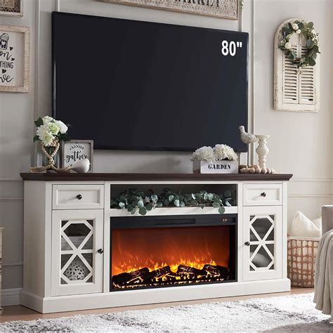 Sincido Farmhouse Fireplace Tv Stand With Electric Fireplace For