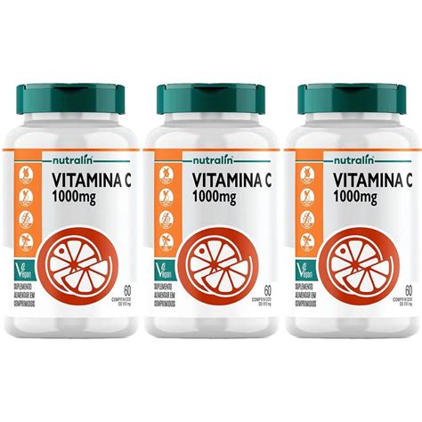 Kit 3x Vitamina C Vegan 60 Comprimidos Nutralin Otimanutri