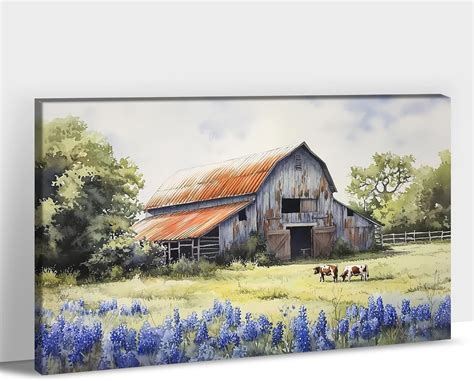 AVOI Rustic Farmhouse Canvas Wall Art Vintage Barn Green Grass